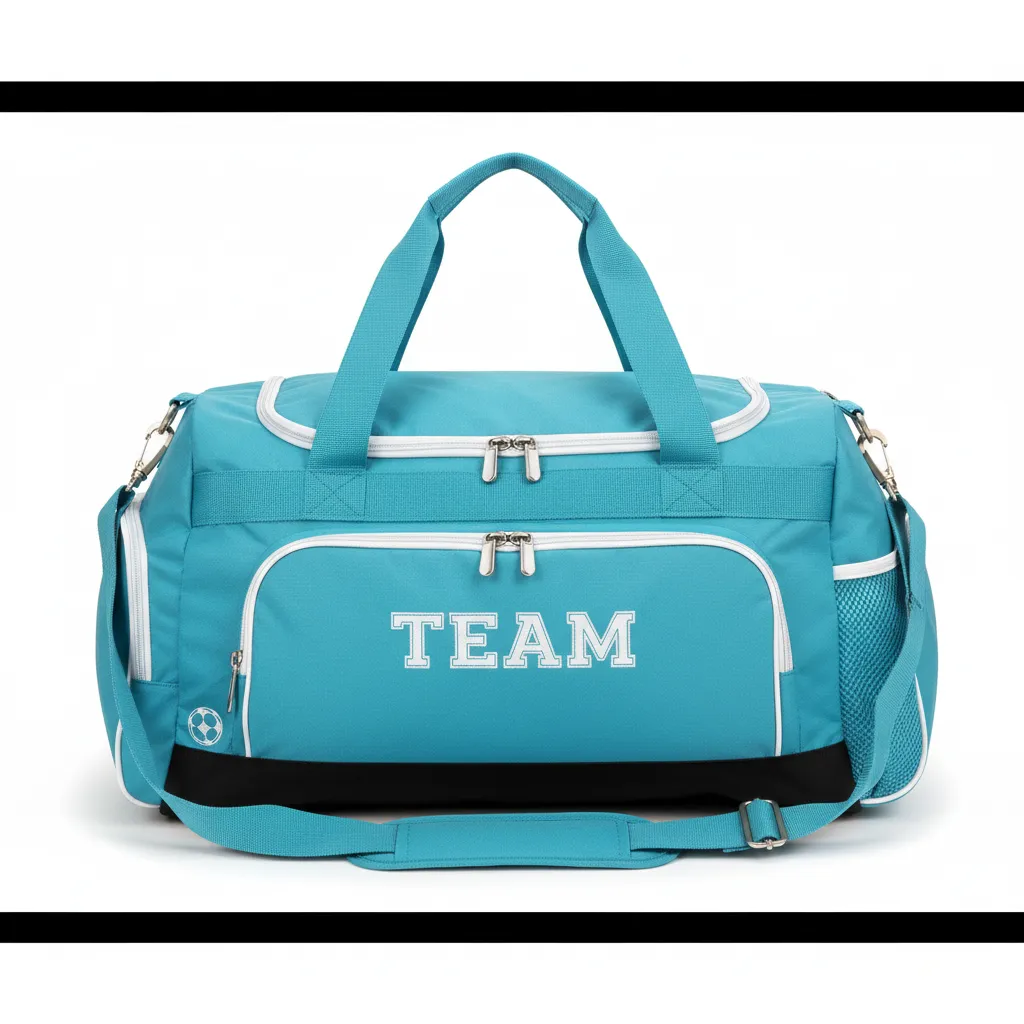 Custom Soccer Duffle Bag - White - Duffel Bag Aqua - Front View - HAMCO Sports Inc.