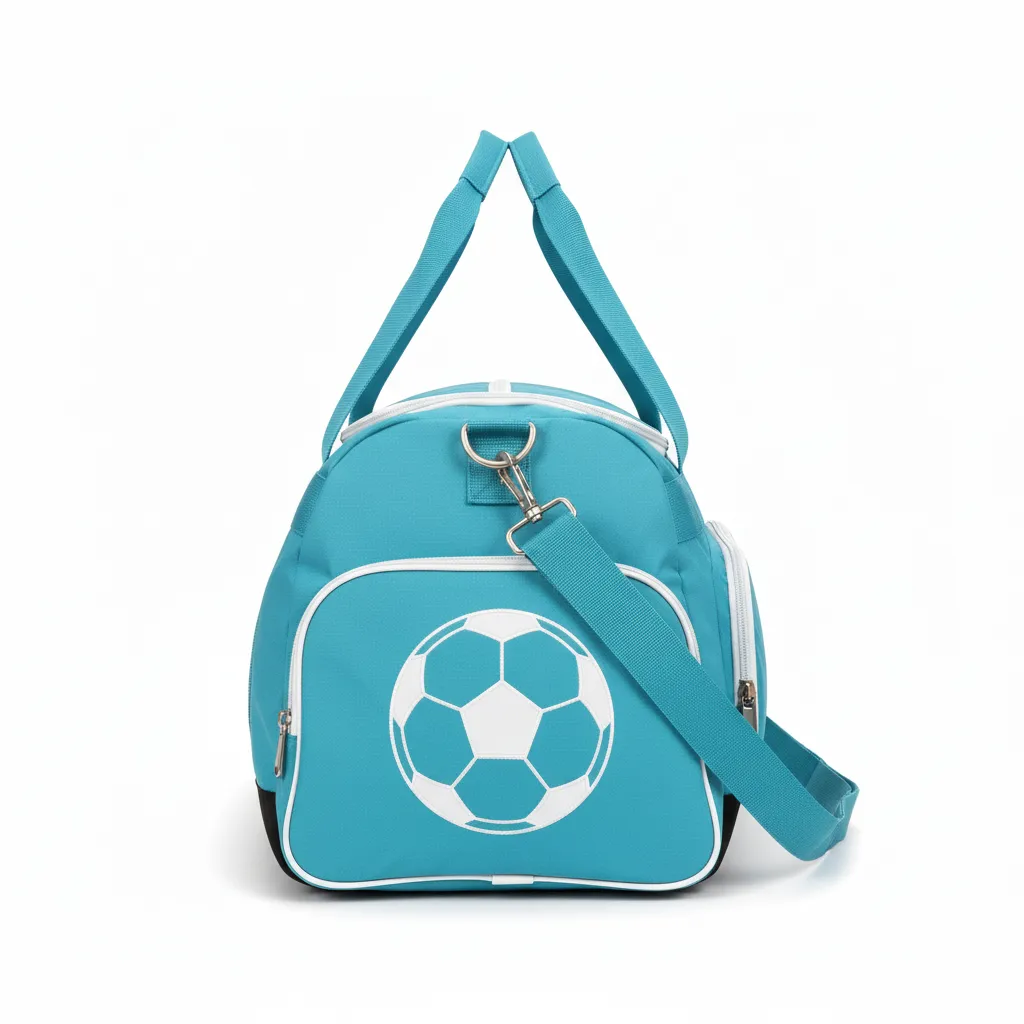 Custom Soccer Duffle Bag - White - Duffel Bag Aqua - Side View - HAMCO Sports Inc.