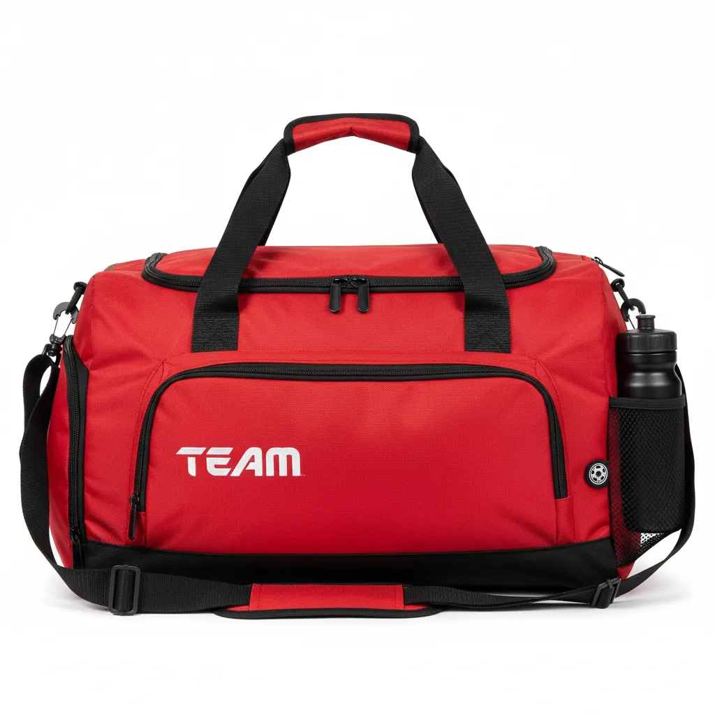Custom Soccer Duffle Bag - Red, Black - Duffel Bag Athletic - Front View - HAMCO Sports Inc.