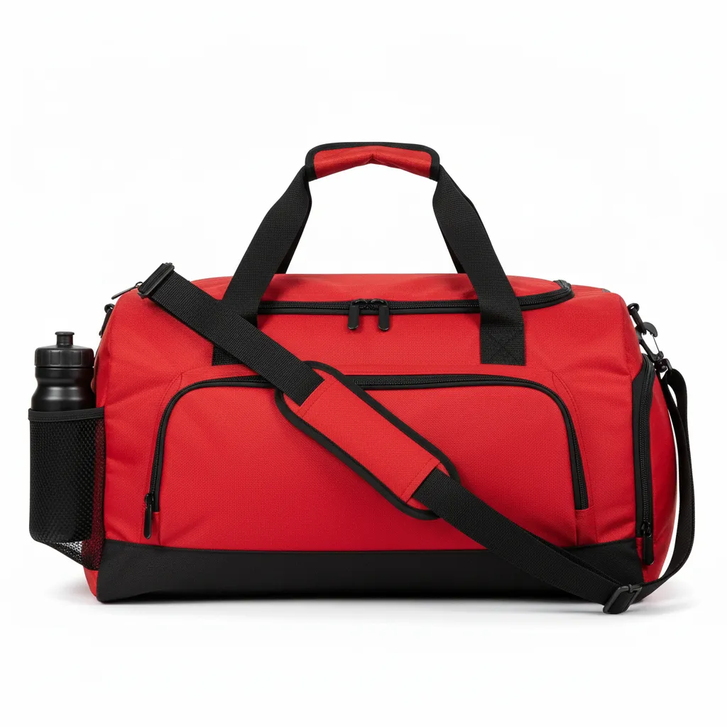 Custom Soccer Duffle Bag - Red, Black - Duffel Bag Athletic - Side View - HAMCO Sports Inc.
