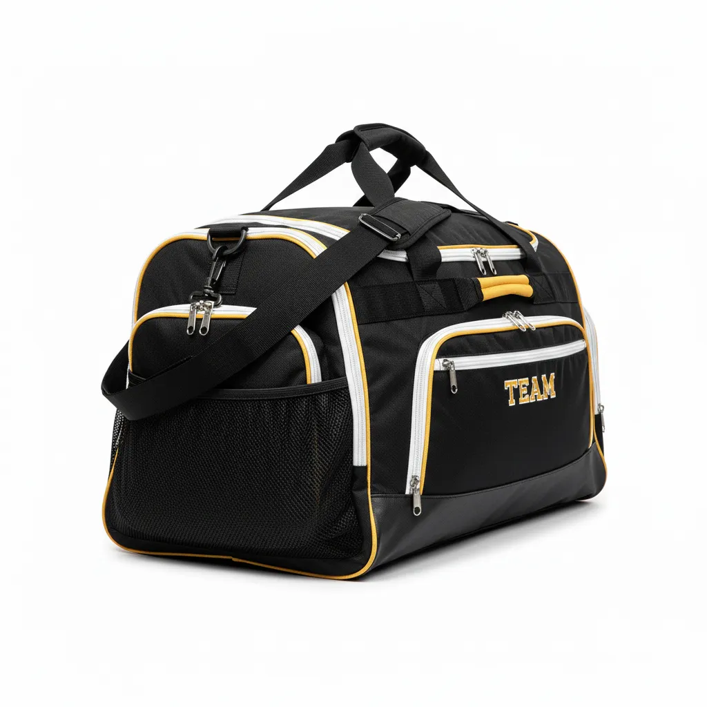 Custom Soccer Duffle Bag - Black, Gold, White - Duffel Bag - Side View - HAMCO Sports Inc.