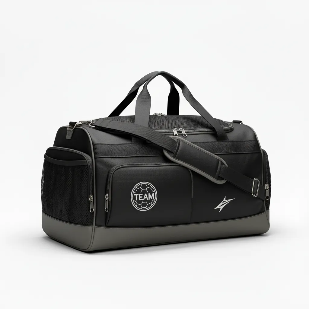 Custom Soccer Duffle Bag - Black, Grey - Duffel Bag - Side View - HAMCO Sports Inc.