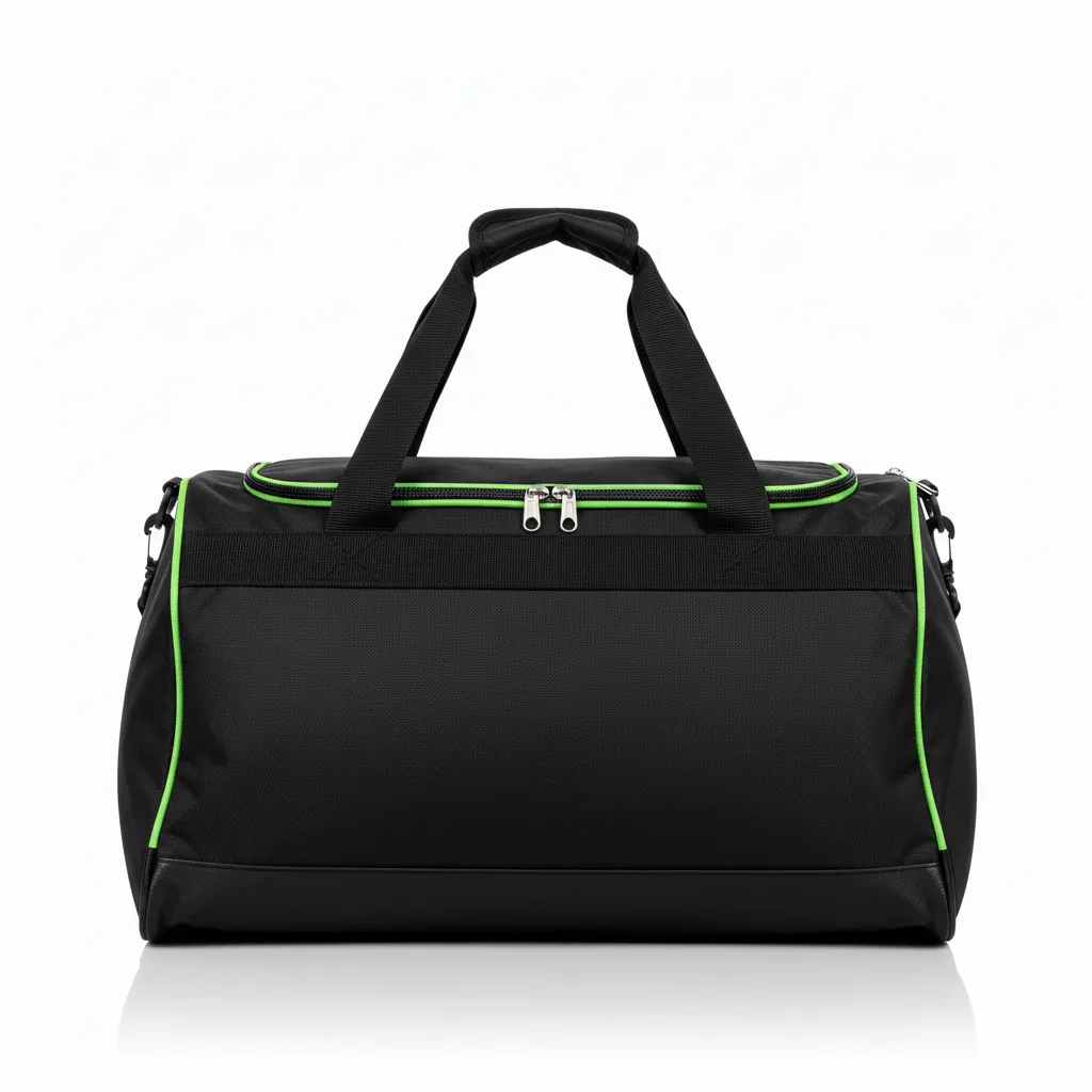 Custom Soccer Duffle Bag - Black, Green - Duffel Bag Neon - Back View - HAMCO Sports Inc.