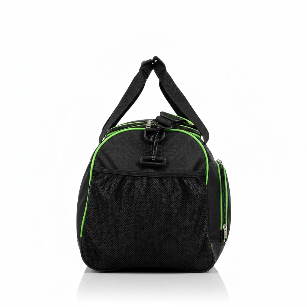 Custom Soccer Duffle Bag - Black, Green - Duffel Bag Neon - Side View - HAMCO Sports Inc.