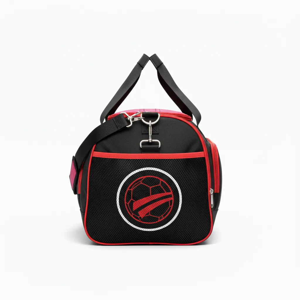 Custom Soccer Duffle Bag - Black, Red - Duffel Bag - Side View - HAMCO Sports Inc.