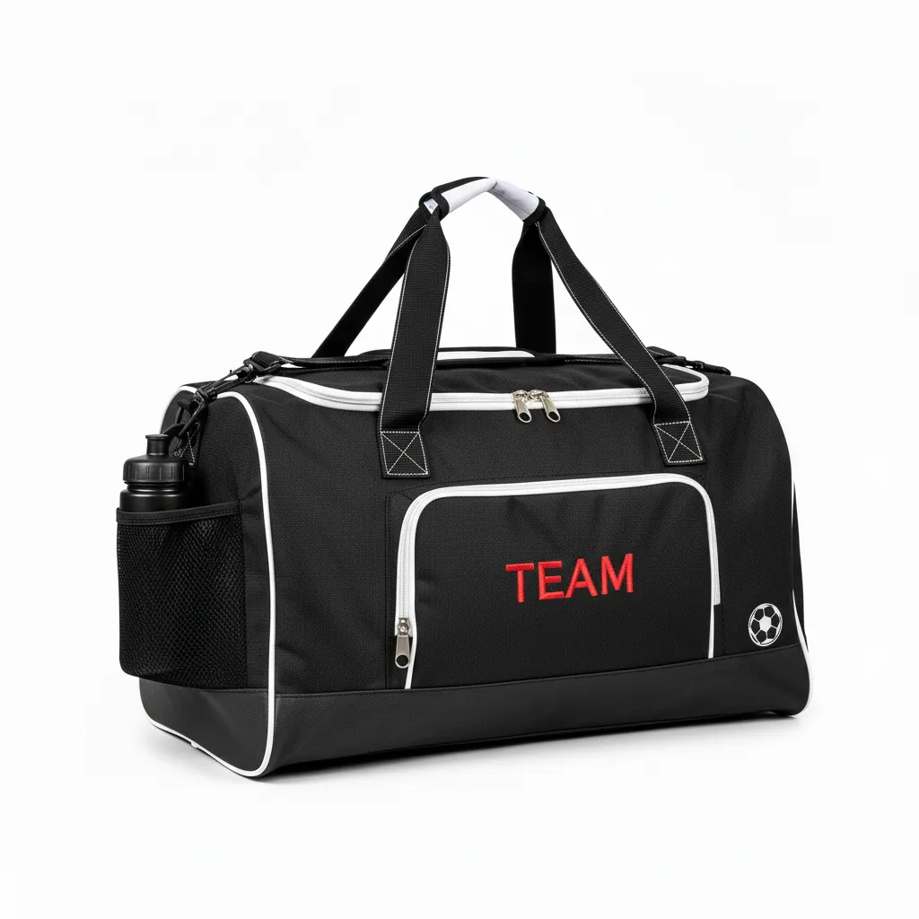 Custom Soccer Duffle Bag - Black, White - Duffel Bag - Back View - HAMCO Sports Inc.