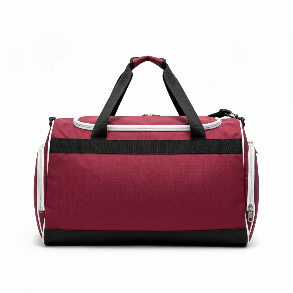 Custom Soccer Duffle Bag - Burgundy, White - Duffel Bag - Back View - HAMCO Sports Inc.