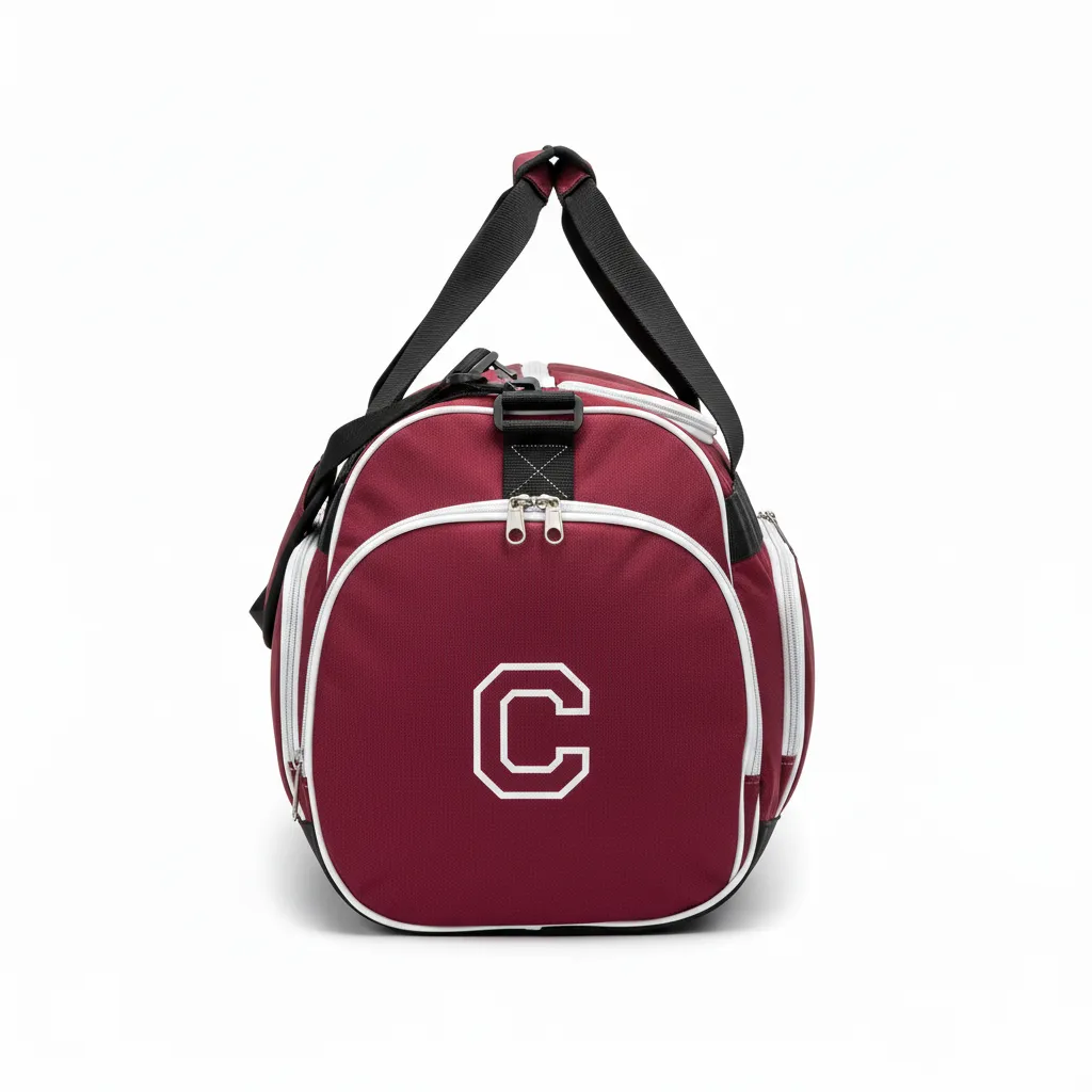 Custom Soccer Duffle Bag - Burgundy, White - Duffel Bag - Side View - HAMCO Sports Inc.