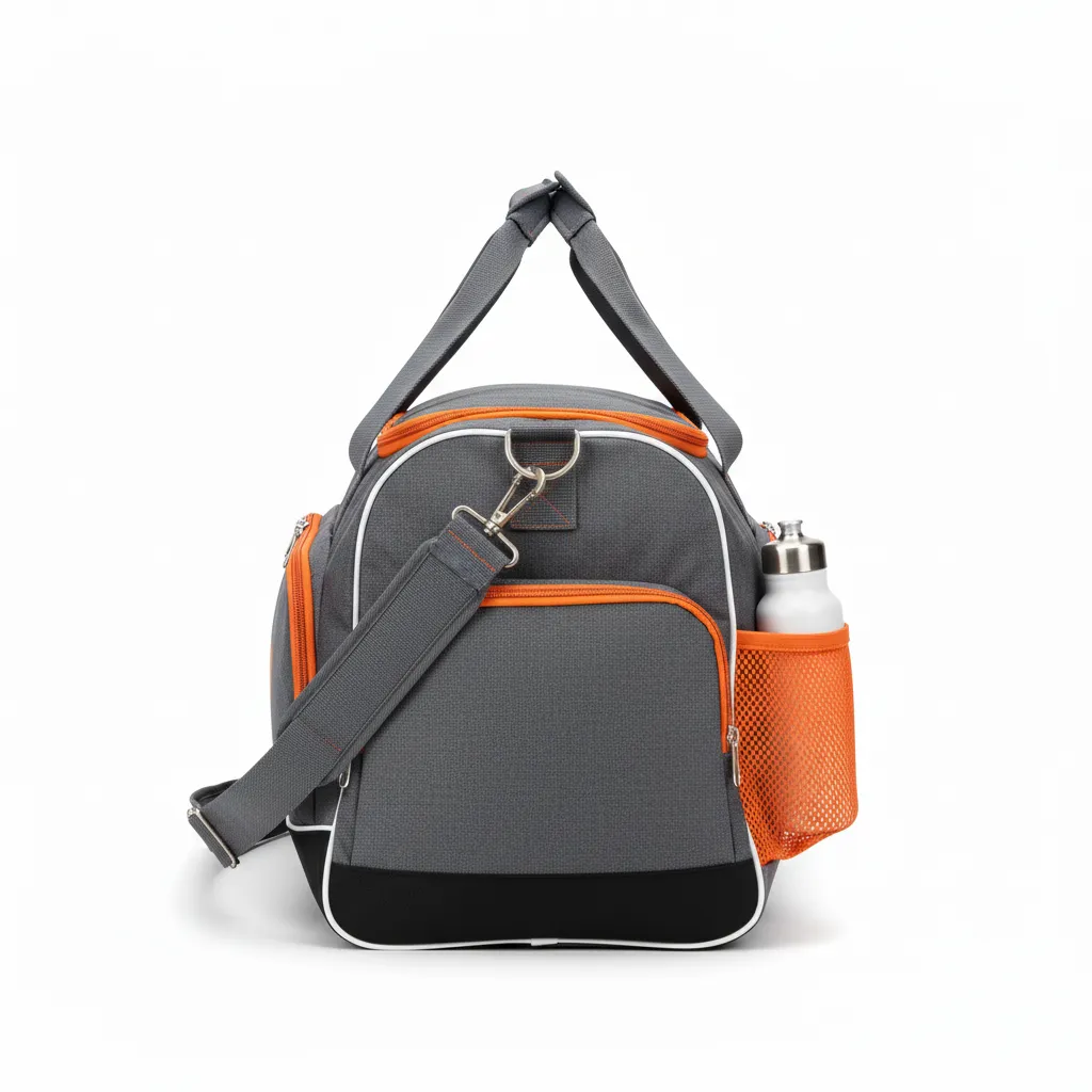 Custom Soccer Duffle Bag - Orange - Duffel Bag Charcoal Neon - Side View - HAMCO Sports Inc.