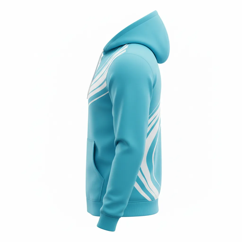 Custom Soccer Full Zip Hoodie - White - Fullzip Hoodie Aqua Wave - Side View - HAMCO Sports Inc.