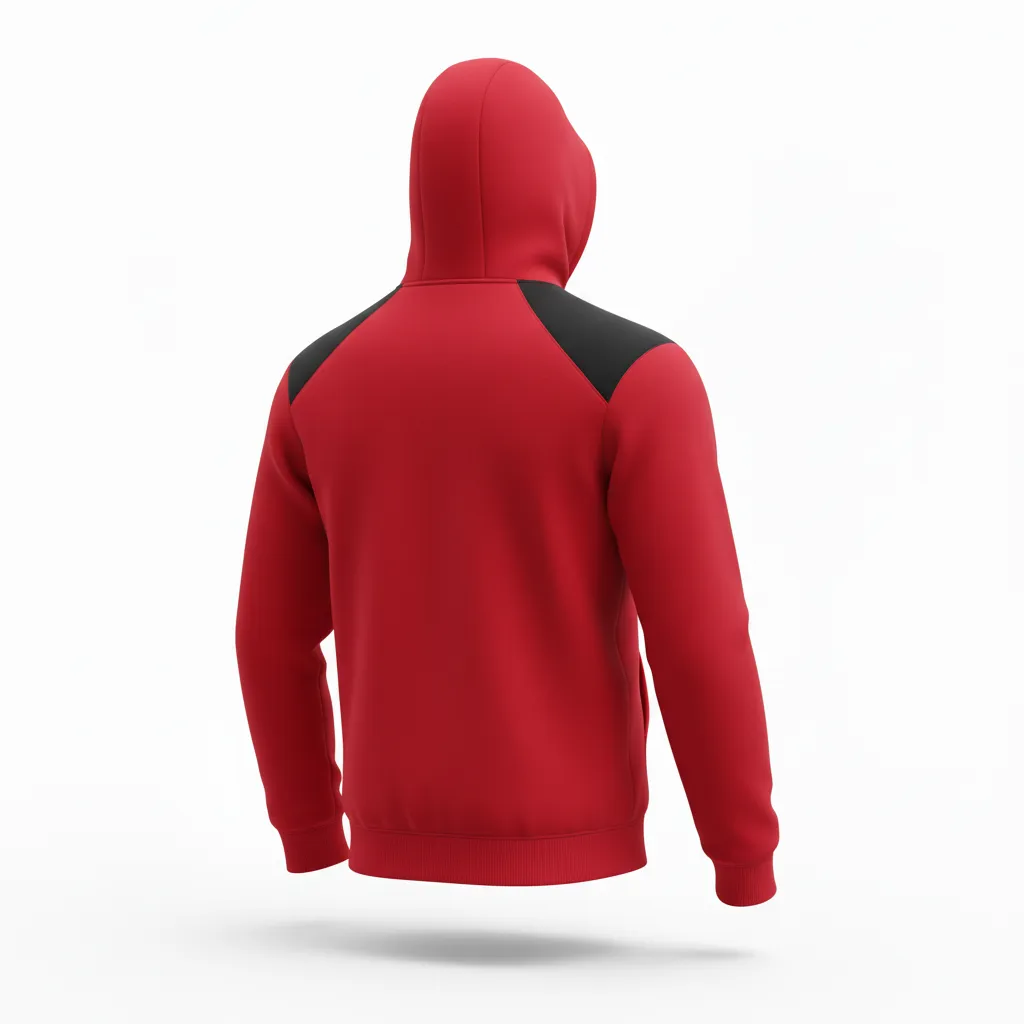 Custom Soccer Full Zip Hoodie - Red, Black - Fullzip Hoodie Athletic Shoulder Panels - Back View - HAMCO Sports Inc.