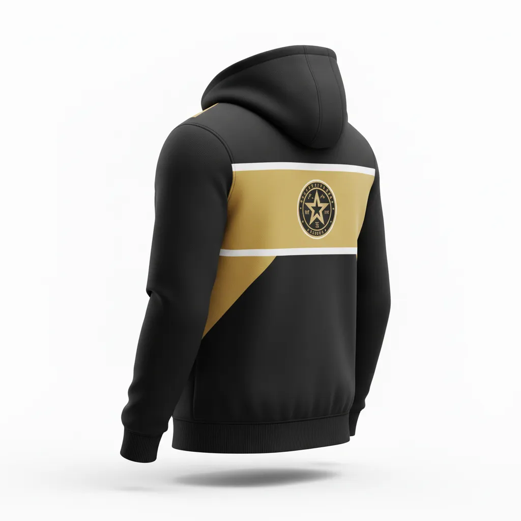 Custom Soccer Full Zip Hoodie - Black, Gold, White - Fullzip Hoodie Vegas - Back View - HAMCO Sports Inc.