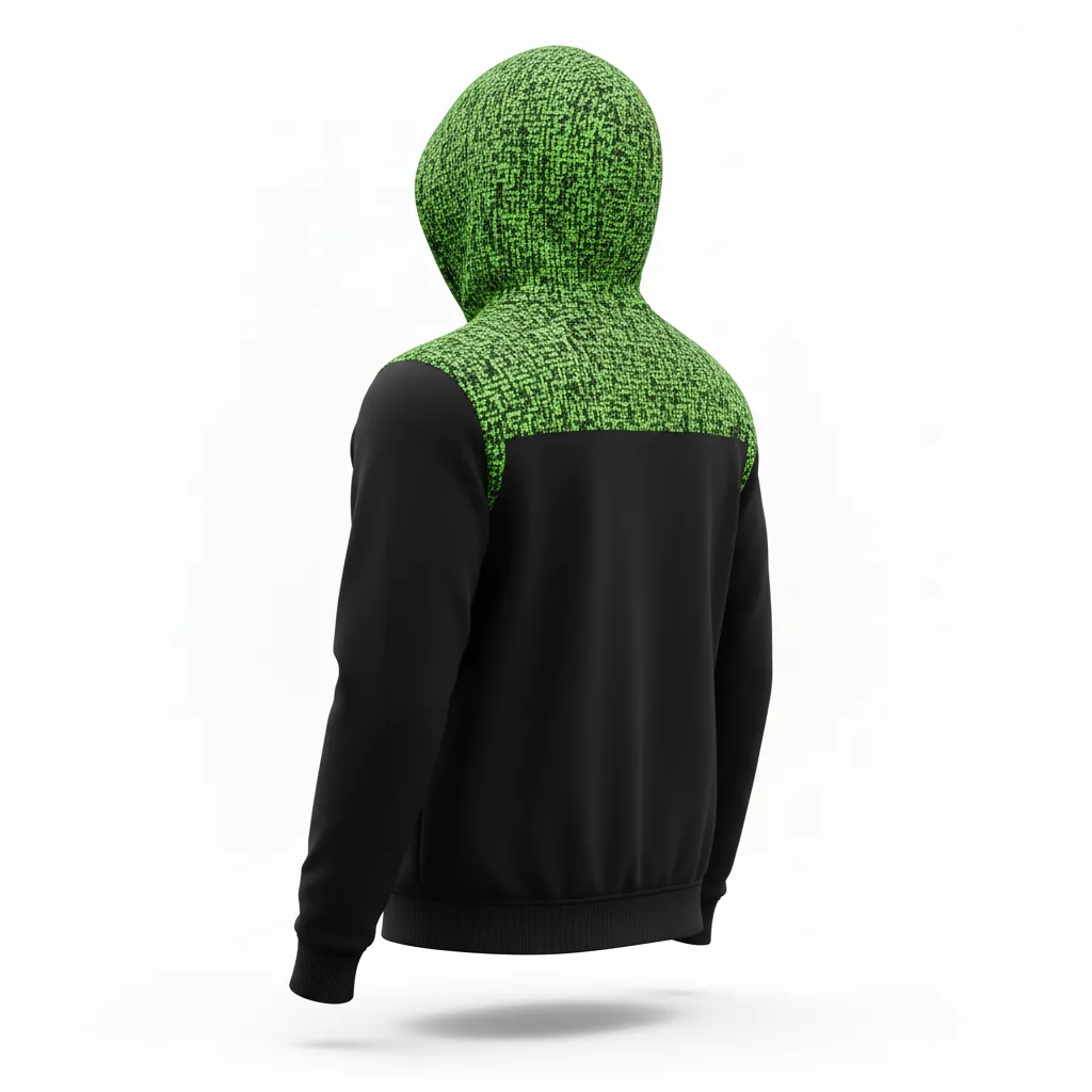 Custom Soccer Full Zip Hoodie - Black, Green - Fullzip Hoodie Neon Digital - Back View - HAMCO Sports Inc.