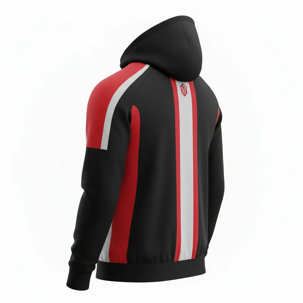 Custom Soccer Full Zip Hoodie - Black, Red, Grey - Fullzip Hoodie Modern - Back View - HAMCO Sports Inc.
