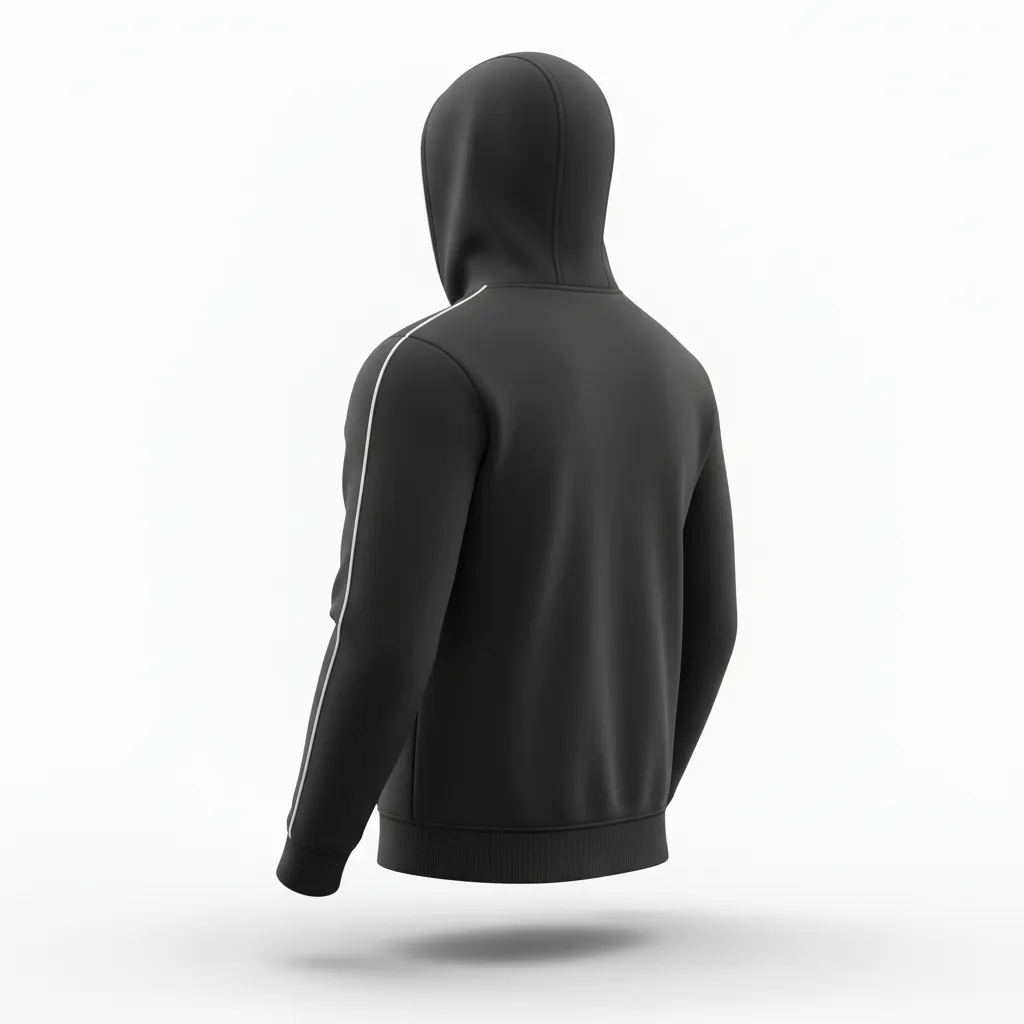 Custom Soccer Full Zip Hoodie - Black, White - Fullzip Hoodie Minimalist - Back View - HAMCO Sports Inc.