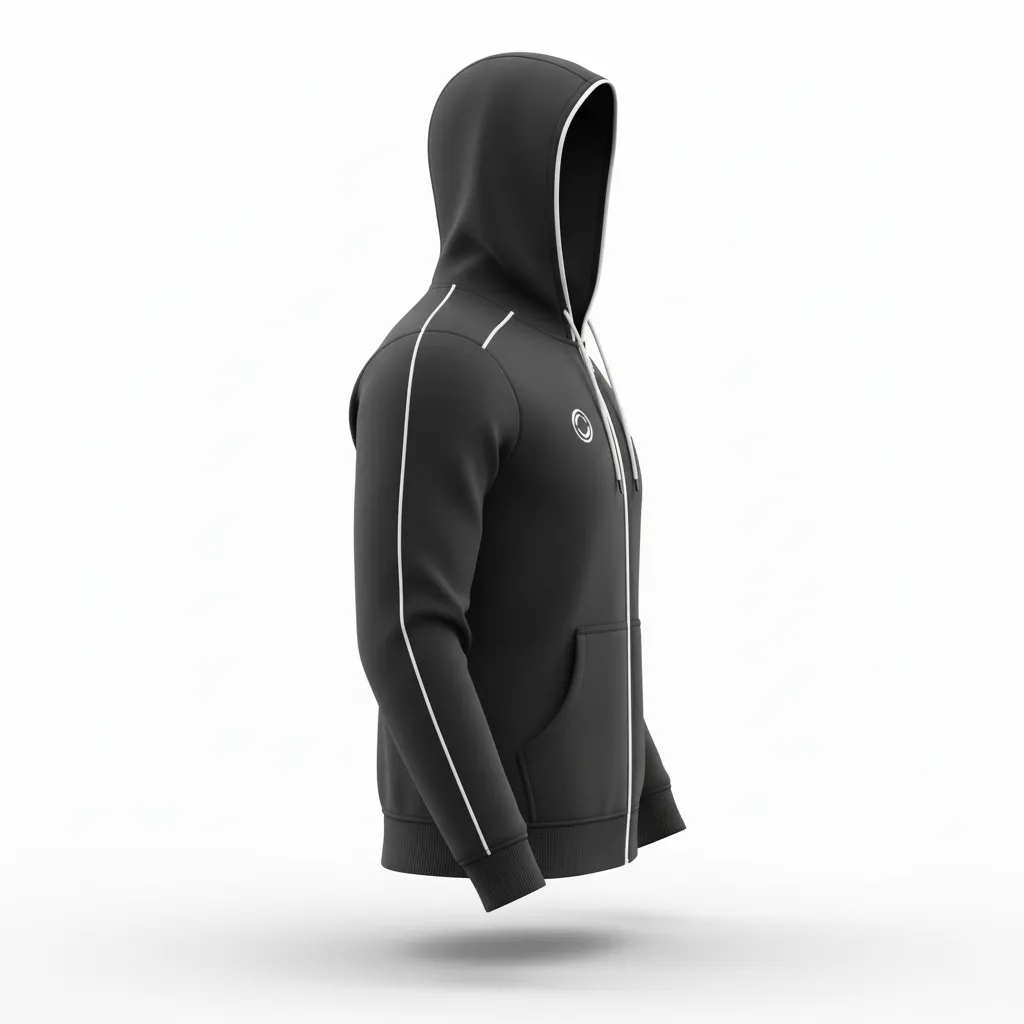 Custom Soccer Full Zip Hoodie - Black, White - Fullzip Hoodie Minimalist - Side View - HAMCO Sports Inc.