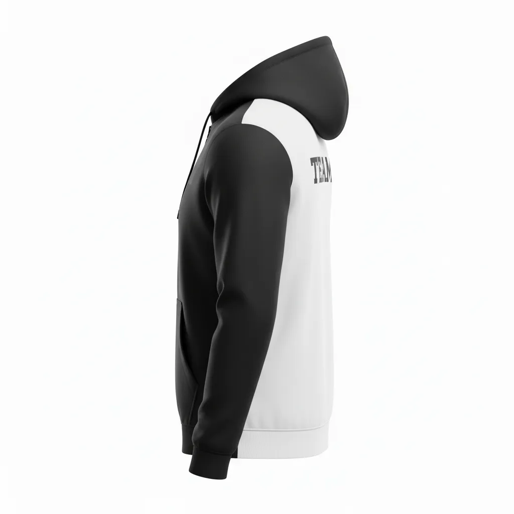 Custom Soccer Full Zip Hoodie - Black, White - Fullzip Hoodie Split - Side View - HAMCO Sports Inc.