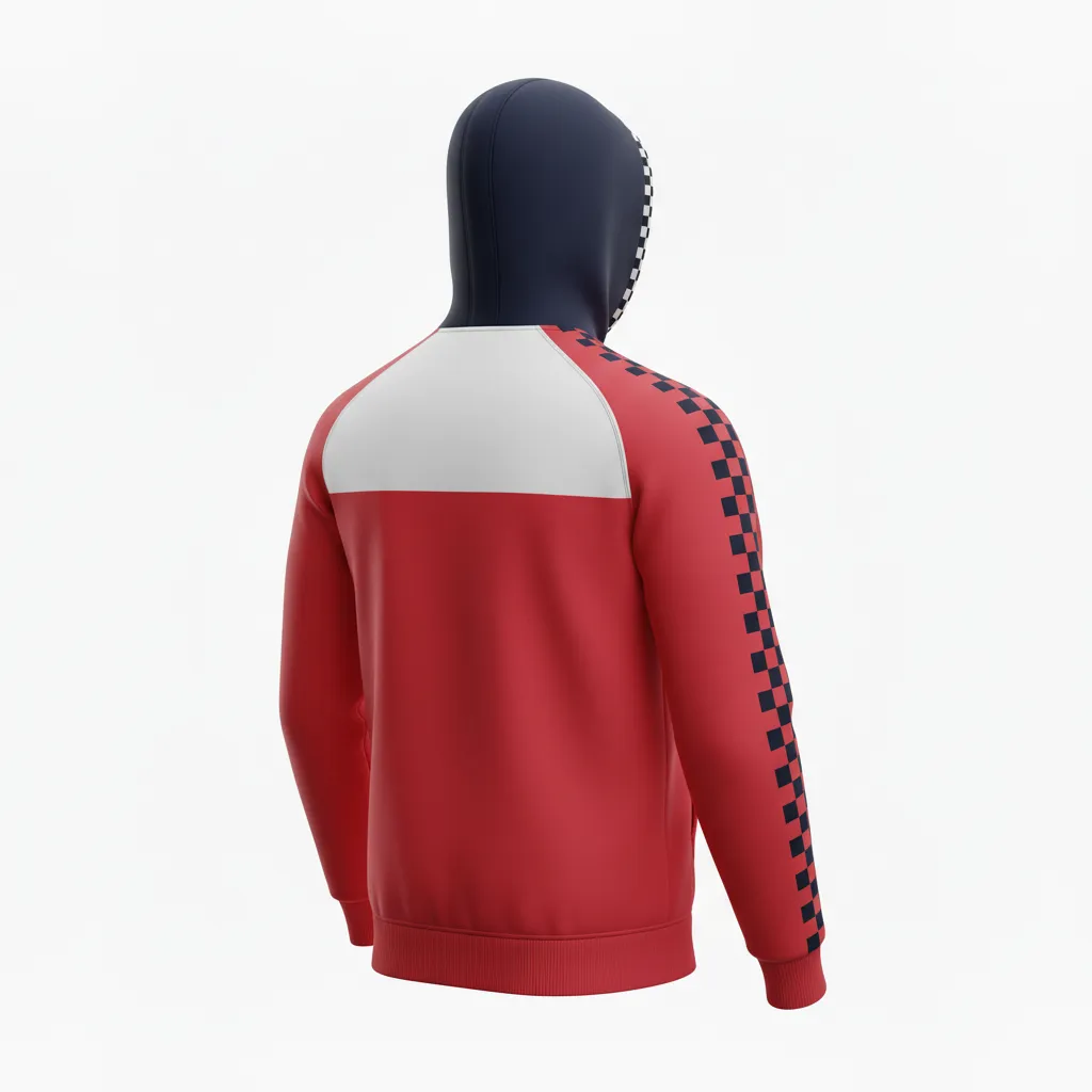 Custom Soccer Full Zip Hoodie - Blue, White, Red - Fullzip Hoodie French - Back View - HAMCO Sports Inc.