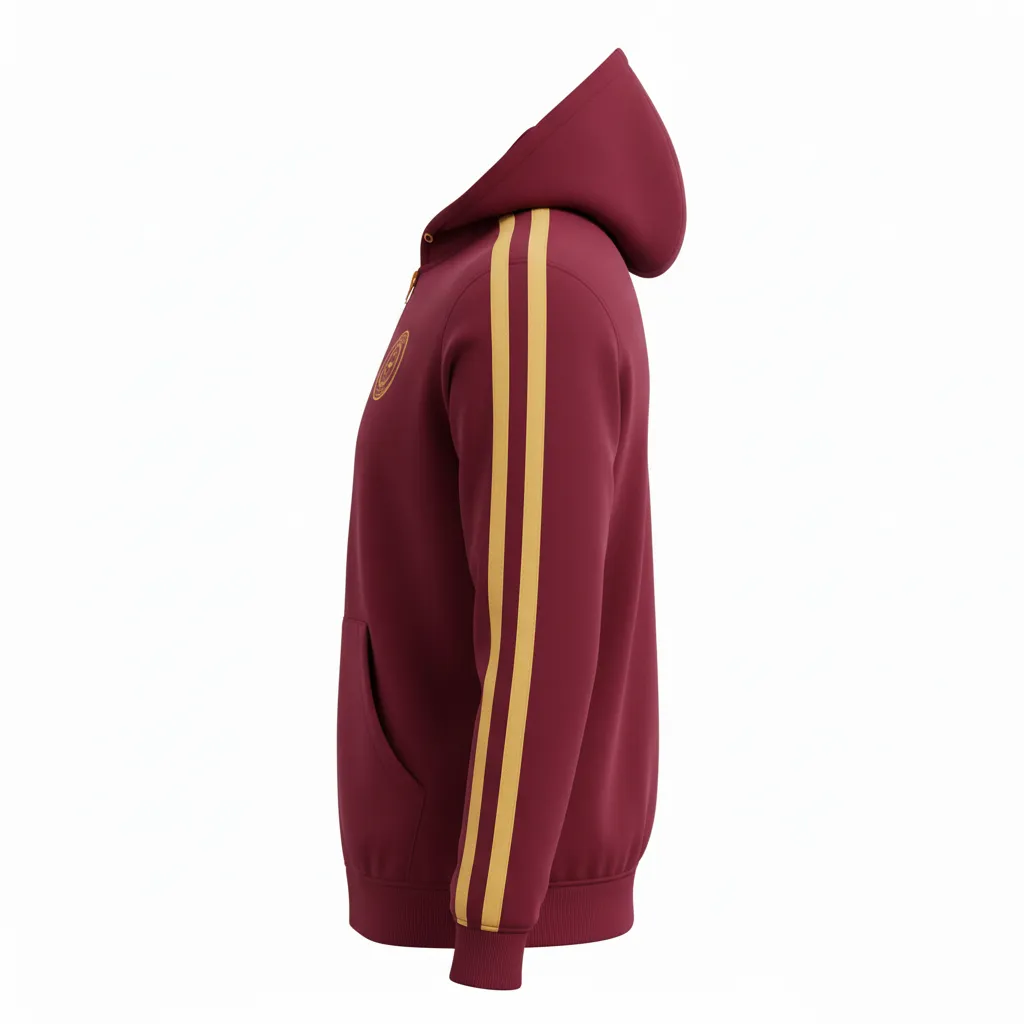 Custom Soccer Full Zip Hoodie - Burgundy, Gold - Fullzip Hoodie Classic - Side View - HAMCO Sports Inc.