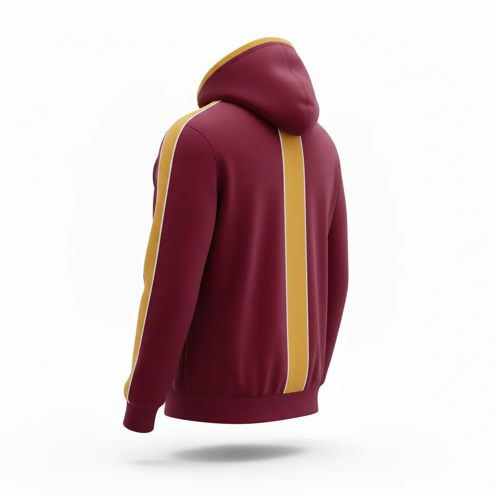 Custom Soccer Full Zip Hoodie - Burgundy, Gold, White - Fullzip Hoodie Classic - Back View - HAMCO Sports Inc.