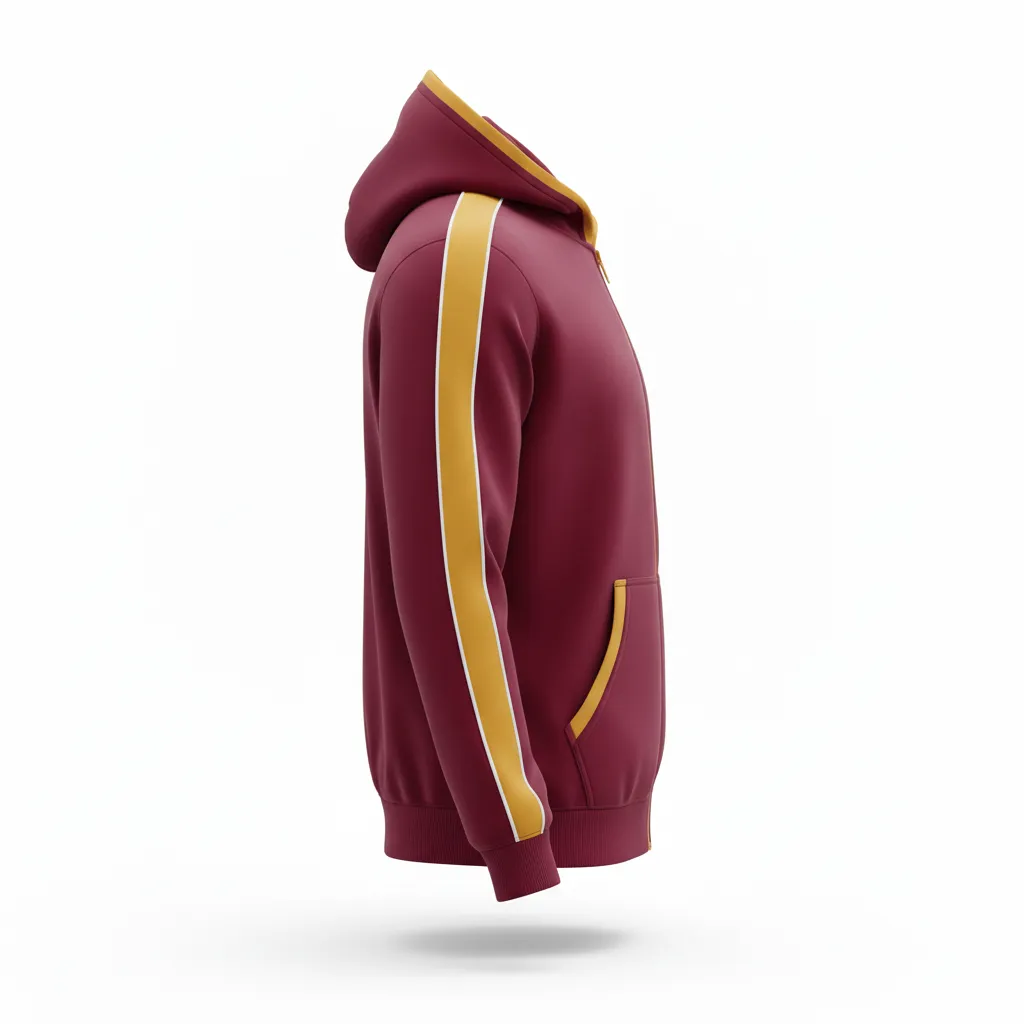 Custom Soccer Full Zip Hoodie - Burgundy, Gold, White - Fullzip Hoodie Classic - Side View - HAMCO Sports Inc.