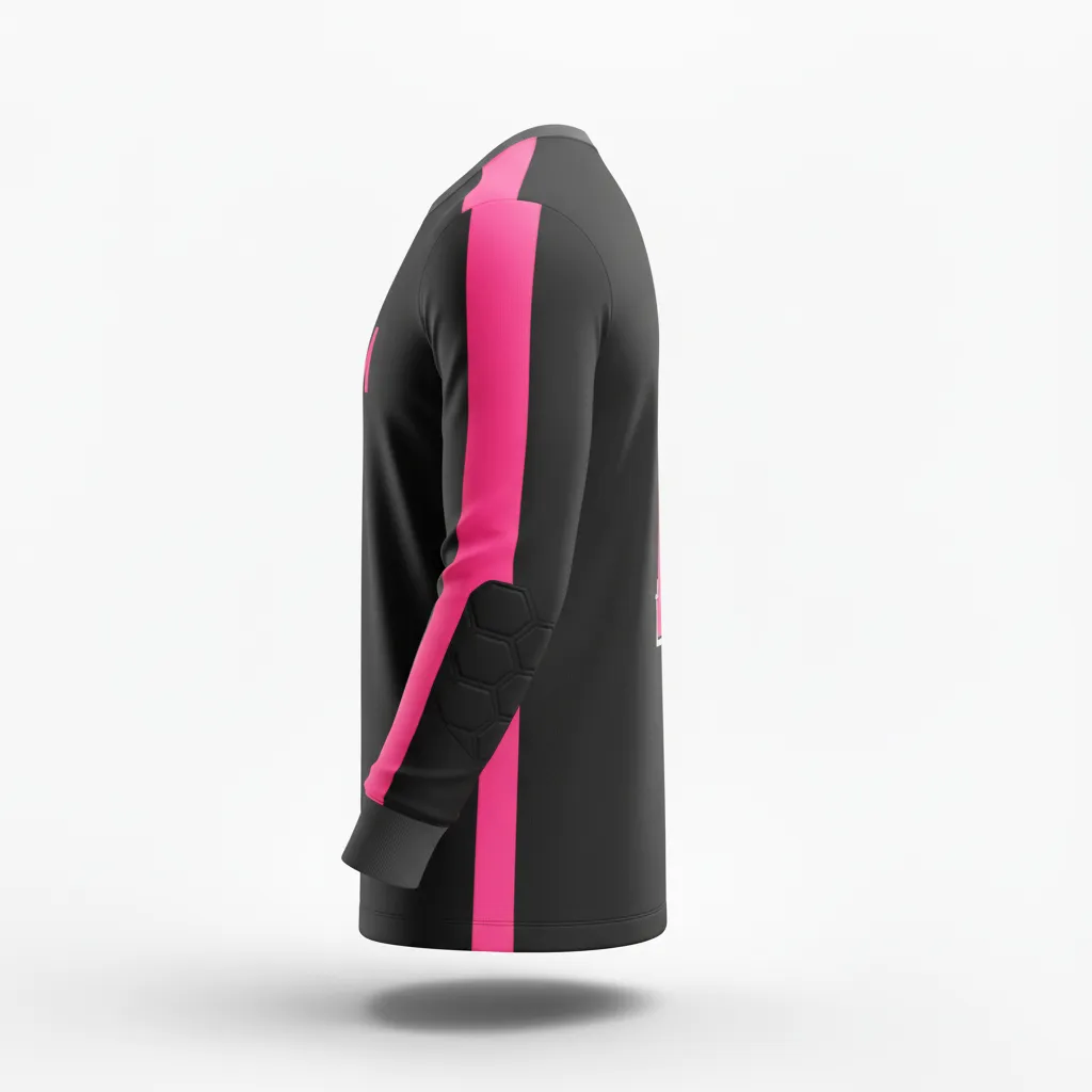 Custom Soccer Goalkeeper Jersey - Black - Goalkeeper Jersey Neon Pink Accent - Side View - HAMCO Sports Inc.