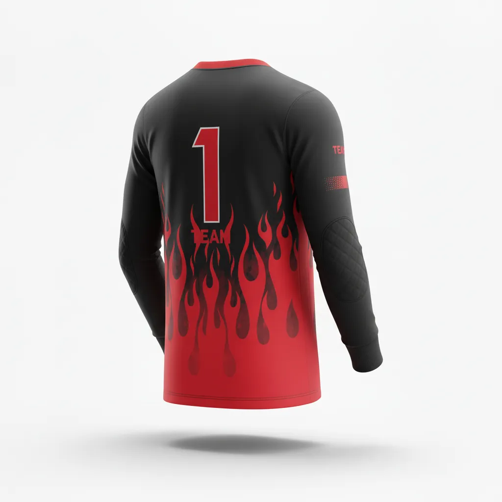 Custom Soccer Goalkeeper Jersey - Black, Red - Goalkeeper Jersey Flame - Back View - HAMCO Sports Inc.