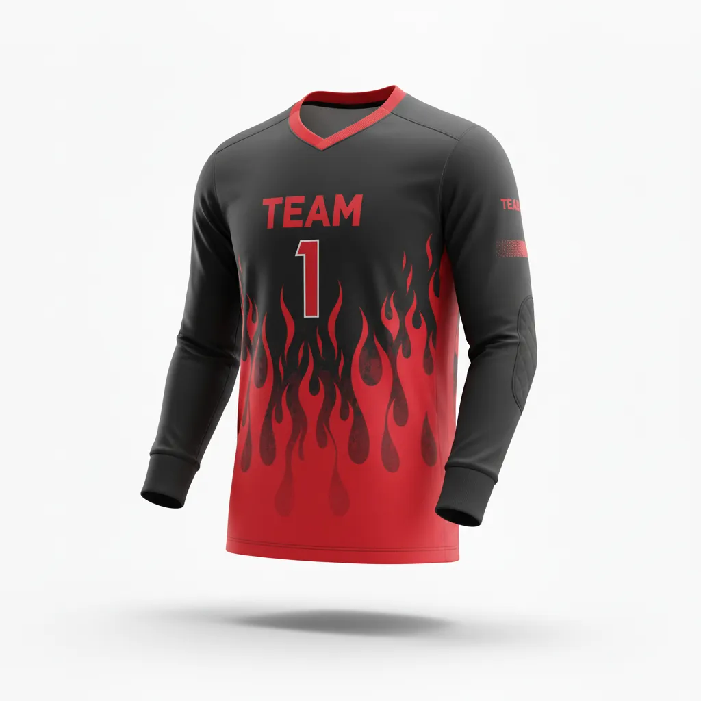 Custom Soccer Goalkeeper Jersey - Black, Red - Goalkeeper Jersey Flame - Front View - HAMCO Sports Inc.