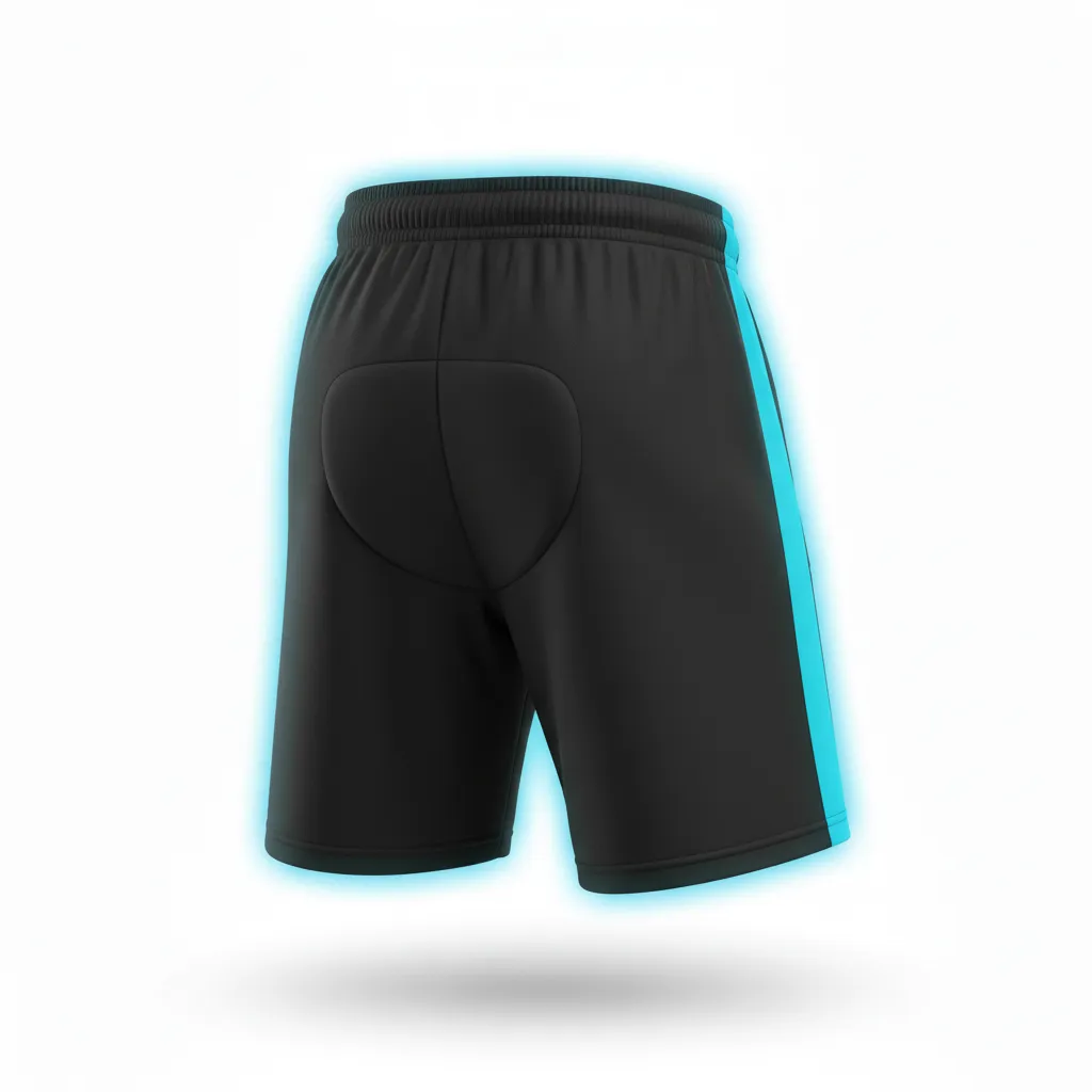 Custom Soccer Goalkeeper Padded Shorts - Black - Goalkeeper Shorts Cyan Glow - Back View - HAMCO Sports Inc.
