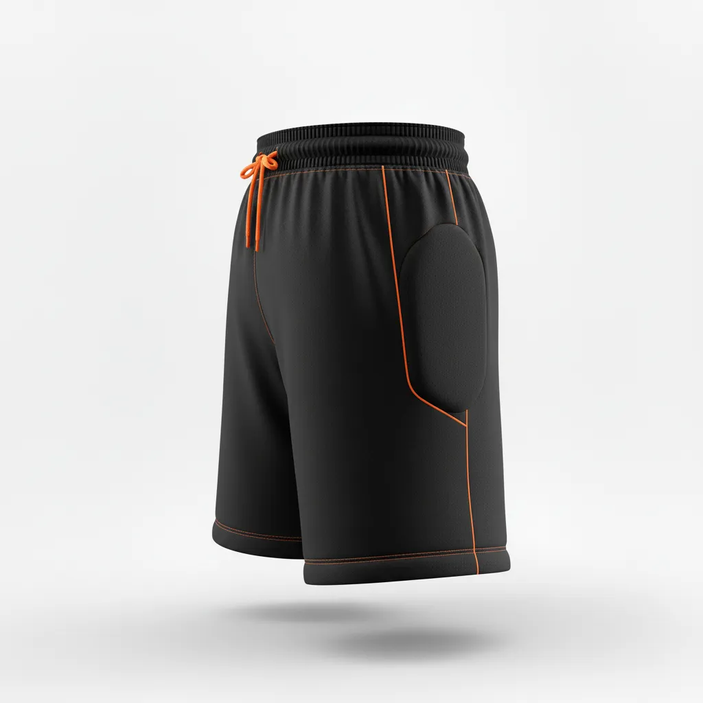 Custom Soccer Goalkeeper Padded Shorts - Black, Orange - Goalkeeper Shorts Neon Accent - Side View - HAMCO Sports Inc.