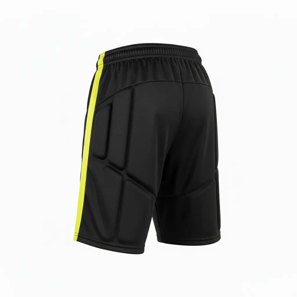 Custom Soccer Goalkeeper Padded Shorts - Black, Yellow - Goalkeeper Shorts Neon Padded - Back View - HAMCO Sports Inc.