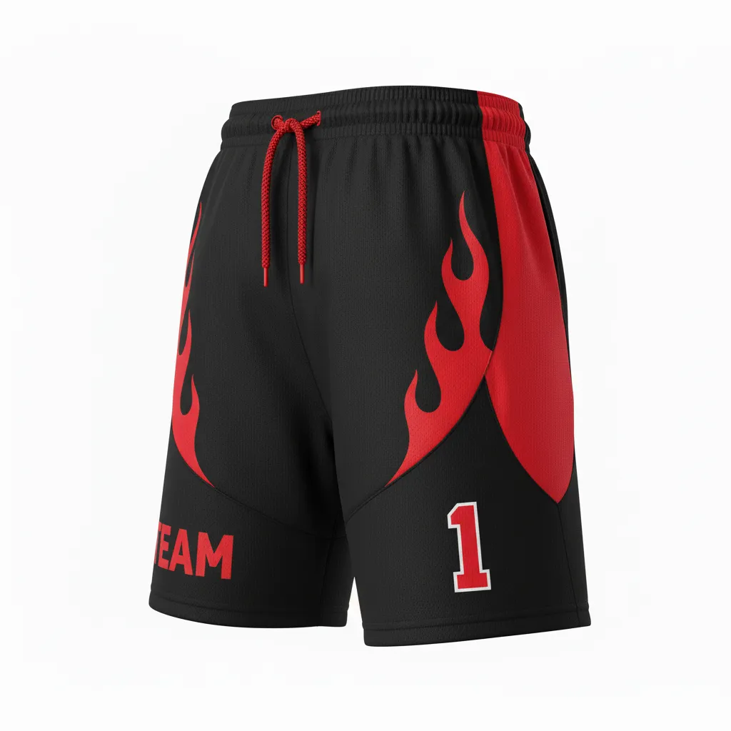 Custom Soccer Goalkeeper Padded Shorts - Black, Red - Goalkeeper Shorts Flame - Front View - HAMCO Sports Inc.