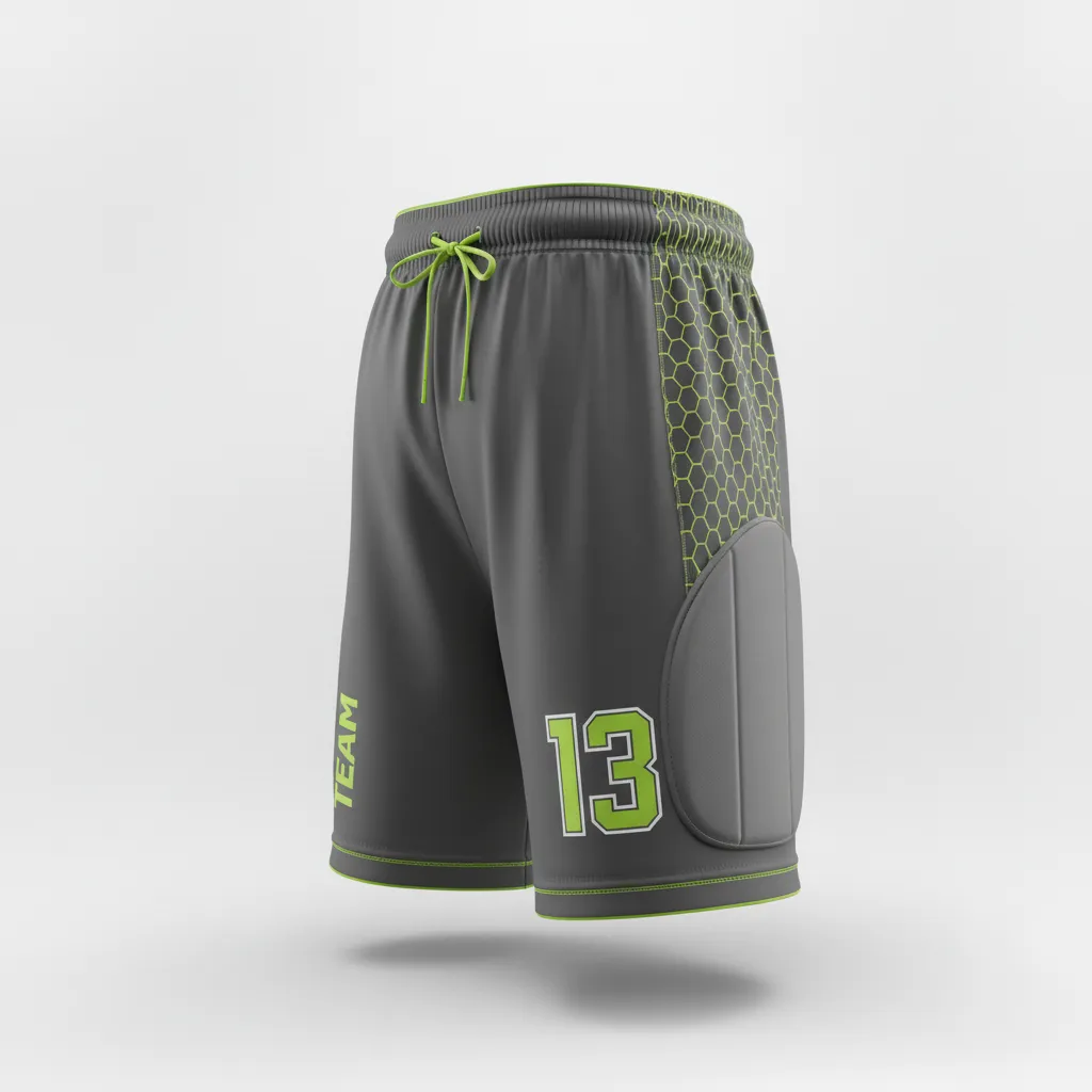 Custom Soccer Goalkeeper Padded Shorts - Custom Design - Goalkeeper Shorts Charcoal Lime Edge - Front View - HAMCO Sports Inc.