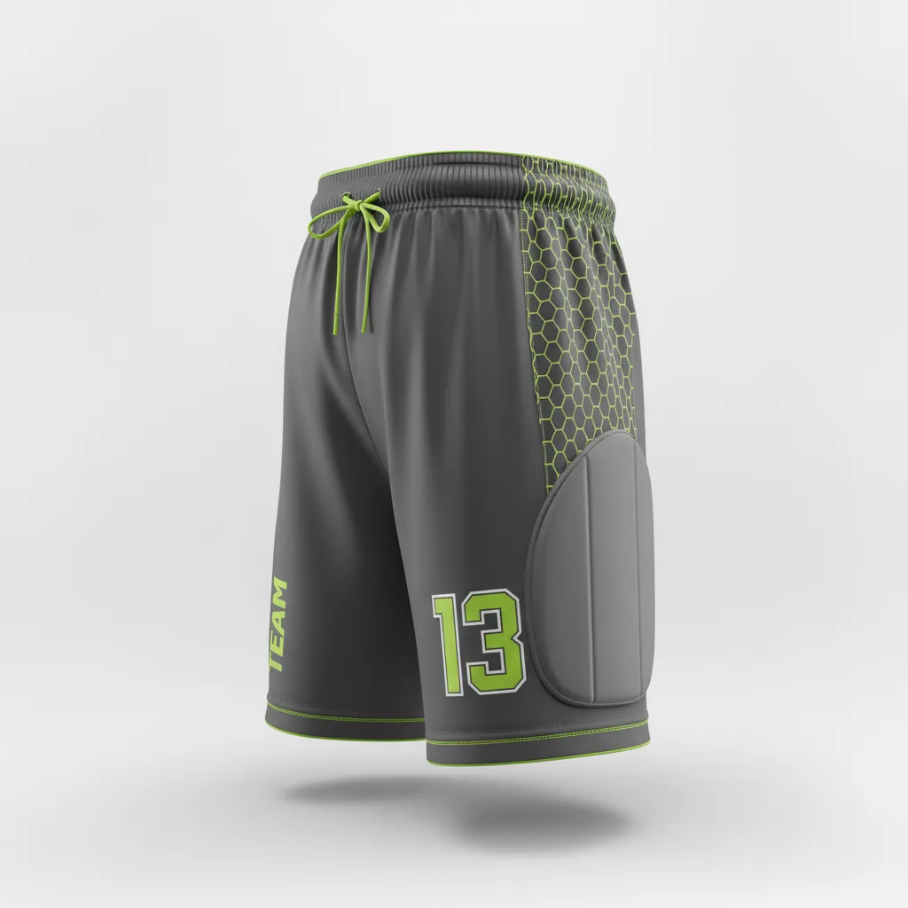 Custom Soccer Goalkeeper Padded Shorts - Custom Design - Goalkeeper Shorts Charcoal Lime Edge - Side View - HAMCO Sports Inc.