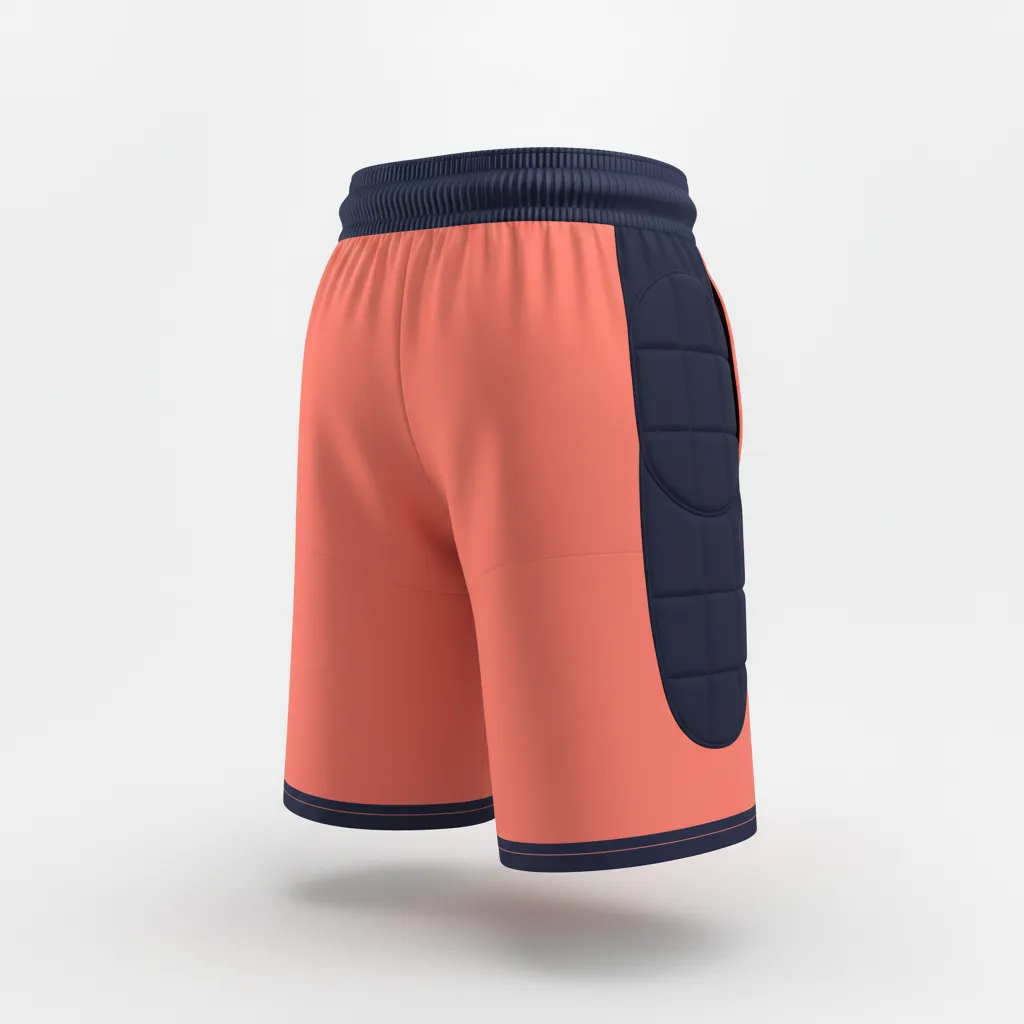 Custom Soccer Goalkeeper Padded Shorts - Navy - Goalkeeper Shorts Coral Contrast - Back View - HAMCO Sports Inc.