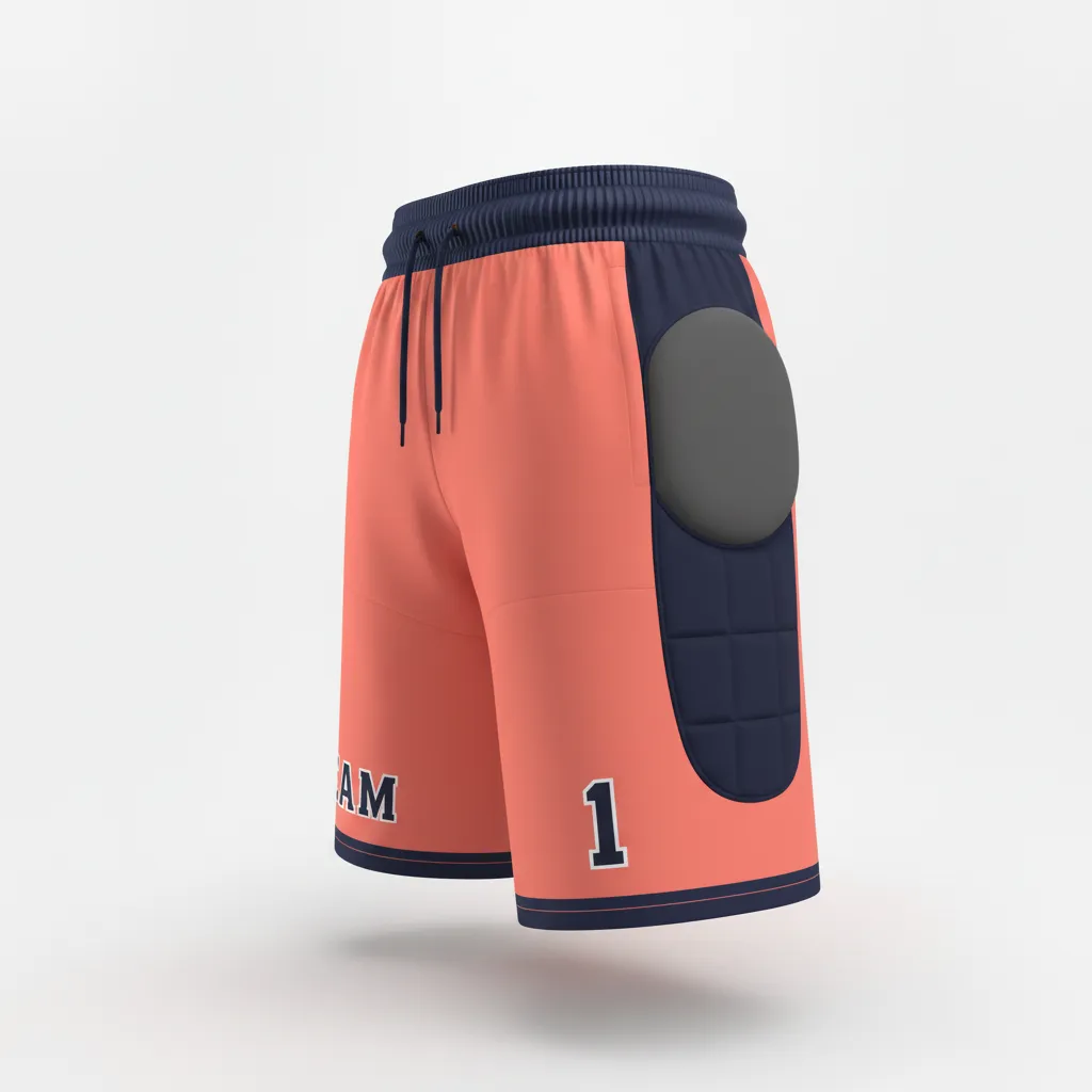 Custom Soccer Goalkeeper Padded Shorts - Navy - Goalkeeper Shorts Coral Contrast - Side View - HAMCO Sports Inc.