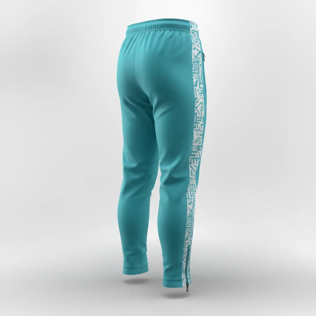 Custom Soccer Jogger Pant - White - Training Pants Aqua Side Stripes - Back View - HAMCO Sports Inc.