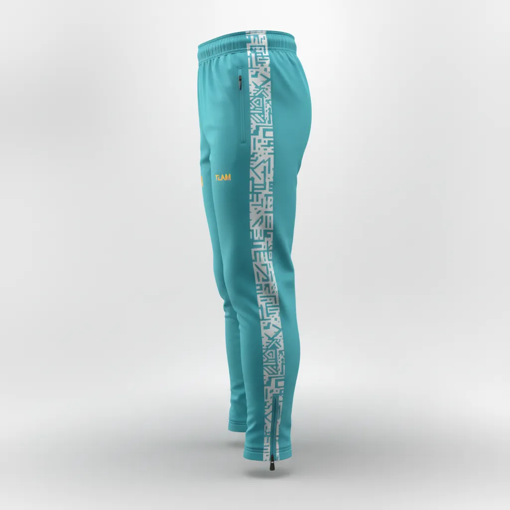 Custom Soccer Jogger Pant - White - Training Pants Aqua Side Stripes - Side View - HAMCO Sports Inc.