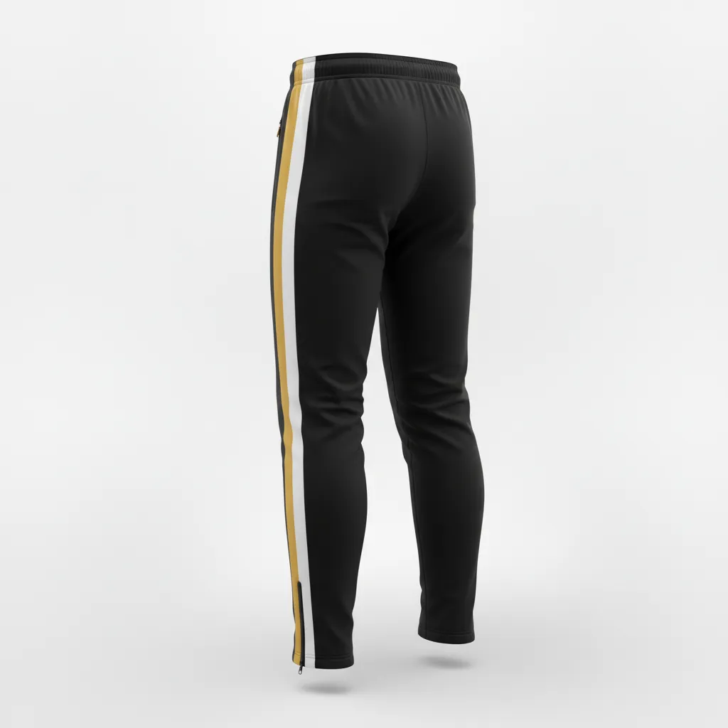 Custom Soccer Jogger Pant - Black, Gold, White - Training Pants Tricolor - Back View - HAMCO Sports Inc.