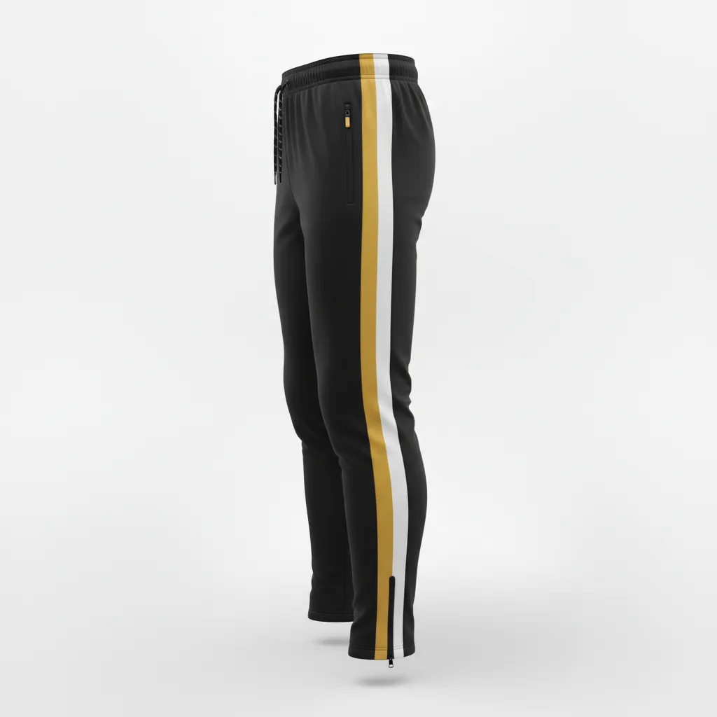 Custom Soccer Jogger Pant - Black, Gold, White - Training Pants Tricolor - Side View - HAMCO Sports Inc.