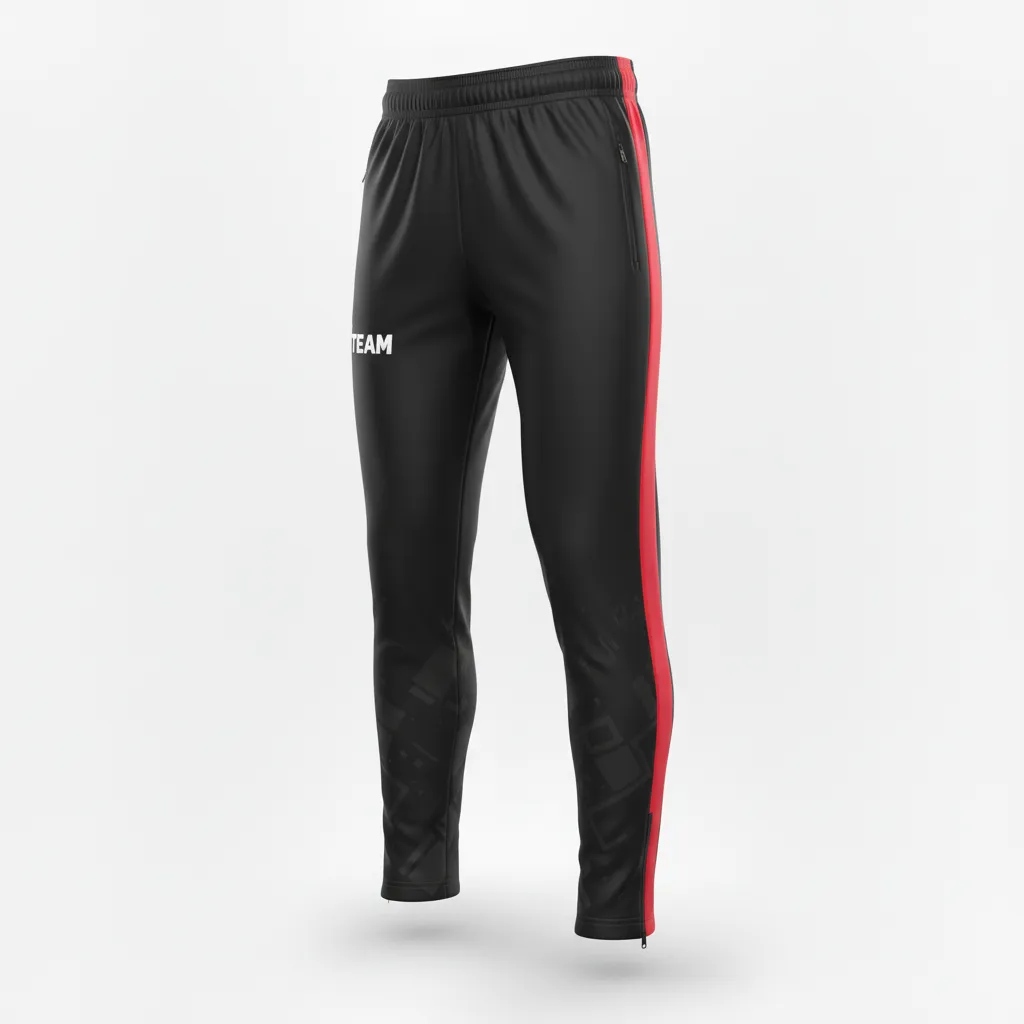 Custom Soccer Jogger Pant - Black, Red - Training Pants Side Stripes - Front View - HAMCO Sports Inc.