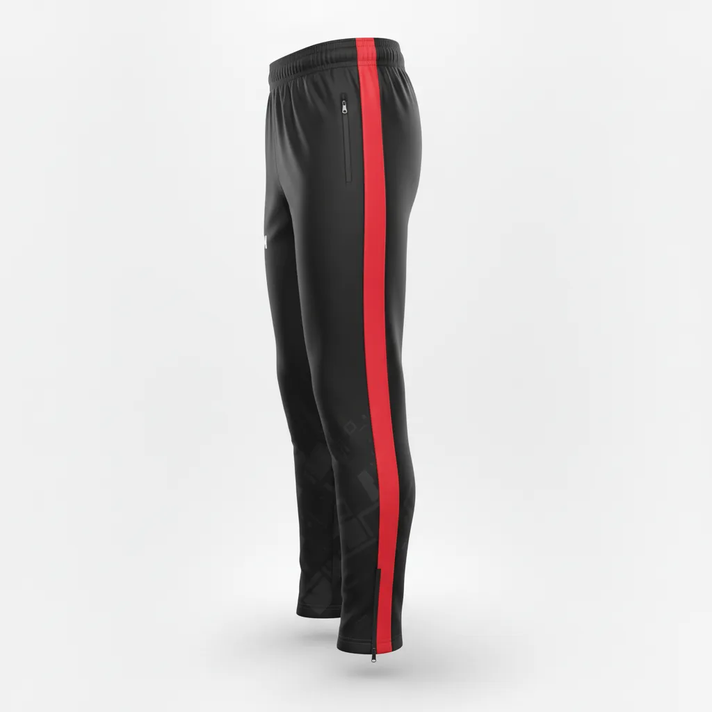 Custom Soccer Jogger Pant - Black, Red - Training Pants Side Stripes - Side View - HAMCO Sports Inc.
