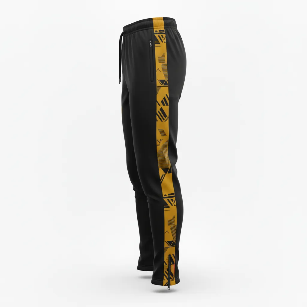 Custom Soccer Jogger Pant - Black, Gold - Training Pants Vegas Accent - Side View - HAMCO Sports Inc.