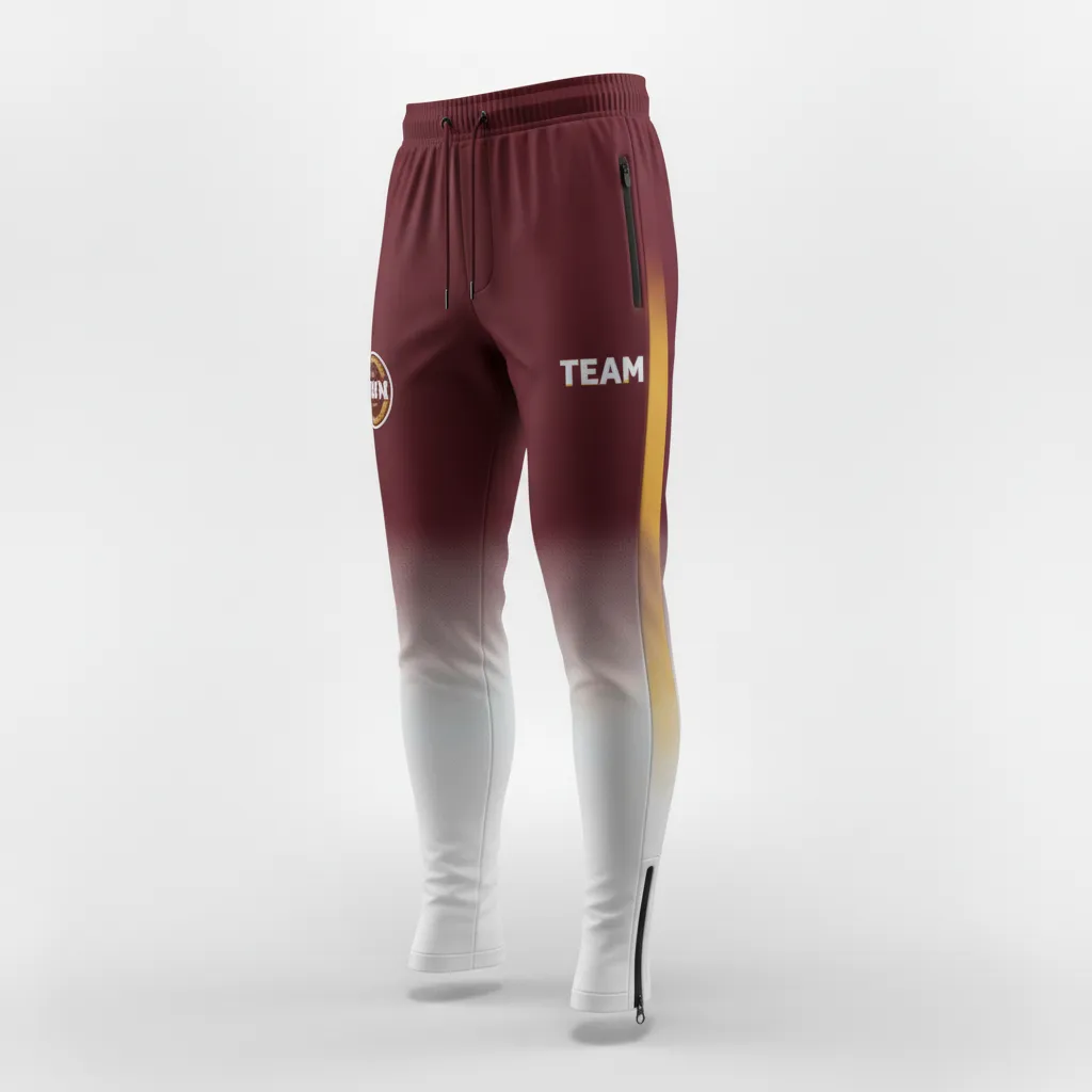 Custom Soccer Jogger Pant - Burgundy, Gold - Training Pants Accent - Front View - HAMCO Sports Inc.