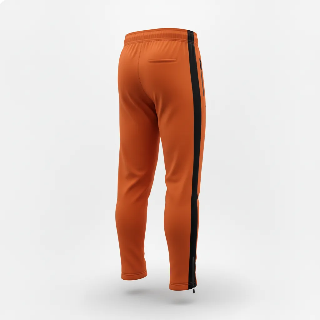 Custom Soccer Jogger Pant - Burnt, Orange, Black - Training Pants Side Stripes - Back View - HAMCO Sports Inc.