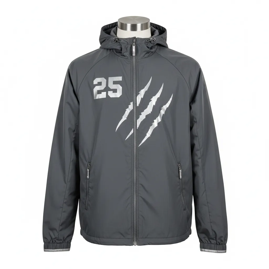 Custom Soccer Lightweight Rain Jacket - Grey, Silver - Windbreaker Charcoal Wolf Pack Hunt - Front View - HAMCO Sports Inc.