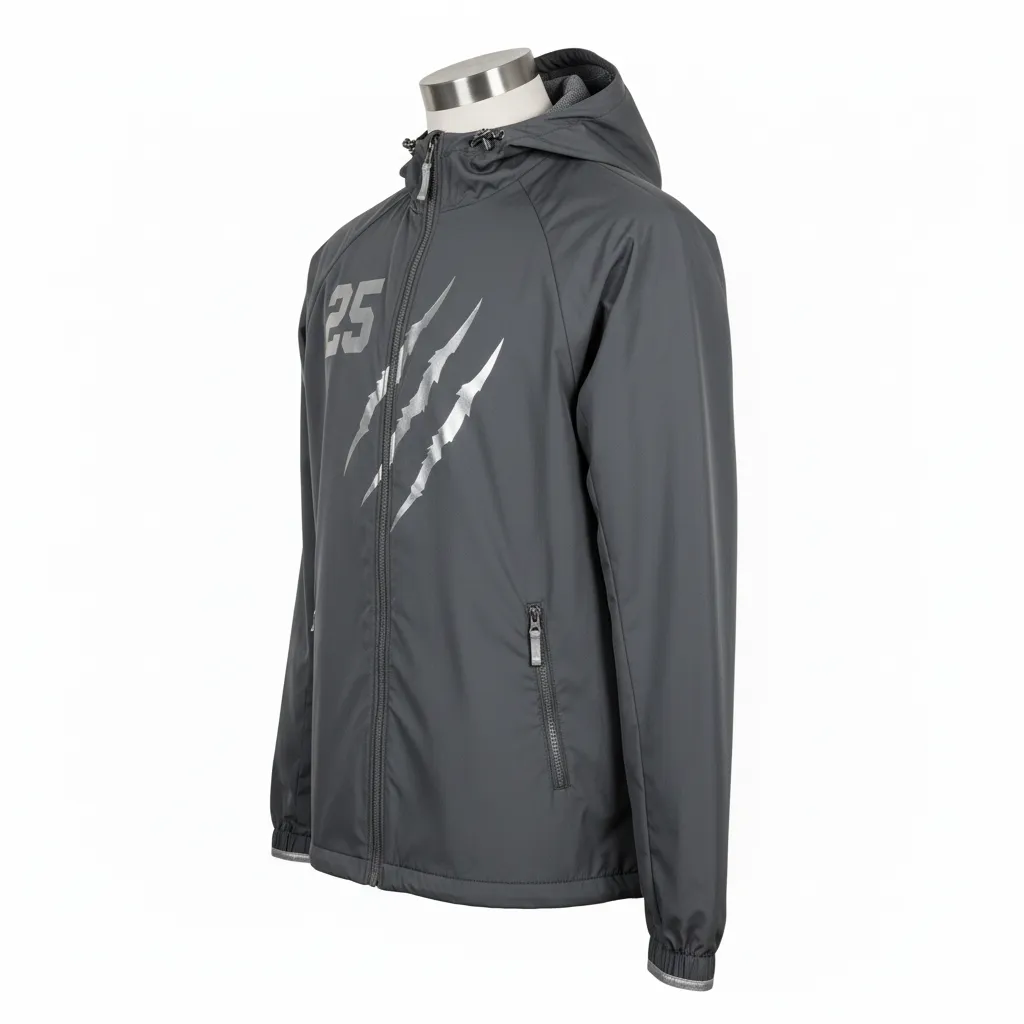 Custom Soccer Lightweight Rain Jacket - Grey, Silver - Windbreaker Charcoal Wolf Pack Hunt - Side View - HAMCO Sports Inc.