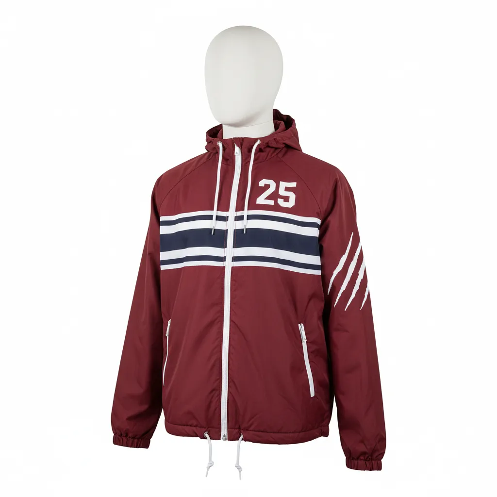 Custom Soccer Lightweight Rain Jacket - White - Windbreaker Maroon East Coast Prep - Front View - HAMCO Sports Inc.