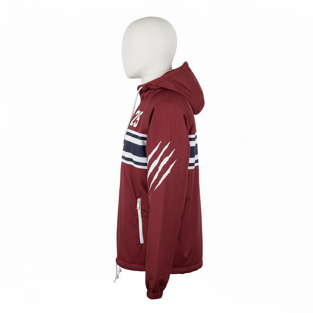 Custom Soccer Lightweight Rain Jacket - White - Windbreaker Maroon East Coast Prep - Side View - HAMCO Sports Inc.