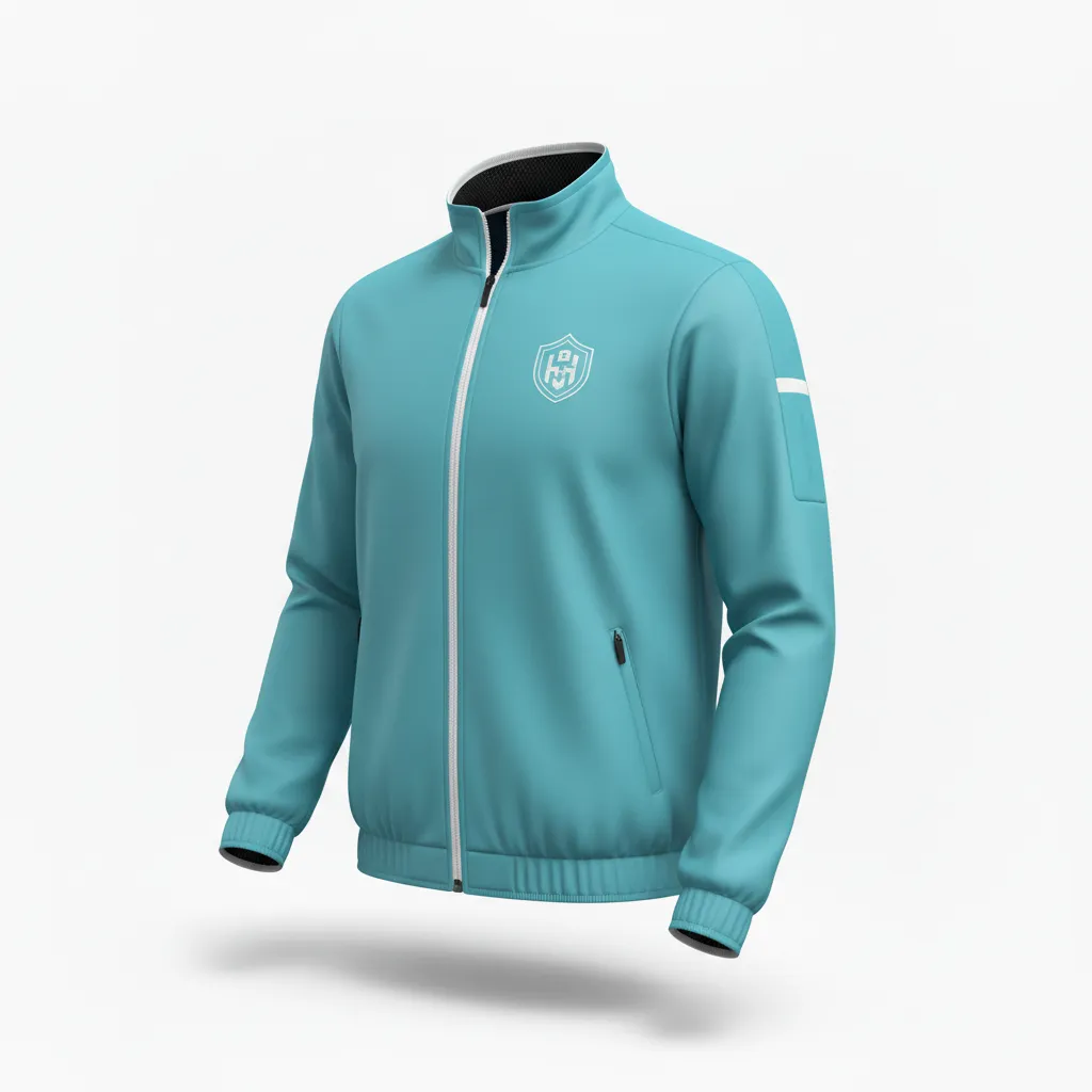 Custom Soccer Lightweight Rain Jacket - White - Windbreaker Aqua - Front View - HAMCO Sports Inc.